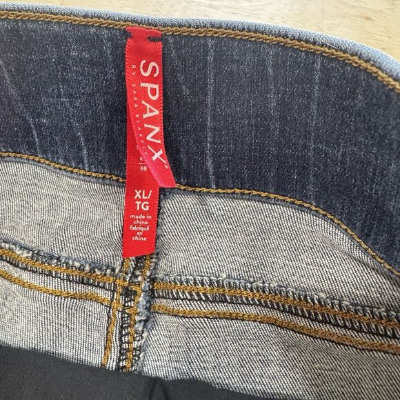 Spanx Distressed Denim Jeans Stretch Ankle Skinny Frayed Medium Wash Pull On XL - Picture 4 of 11